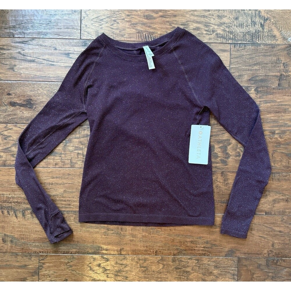 Athleta Women's Long Sleeve Tee in Deep Plum with Subtle Speckle